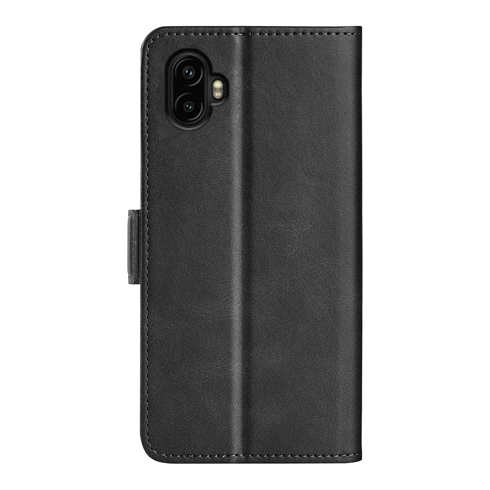 For Samsung Galaxy Xcover7 Case Calf Texture Leather Wallet Phone Cover - Black - 5