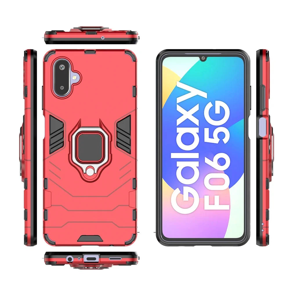 For Samsung Galaxy F06 5G  /  M06 5G Case PC + TPU Protective Phone Cover with Ring Kickstand - Red - 5
