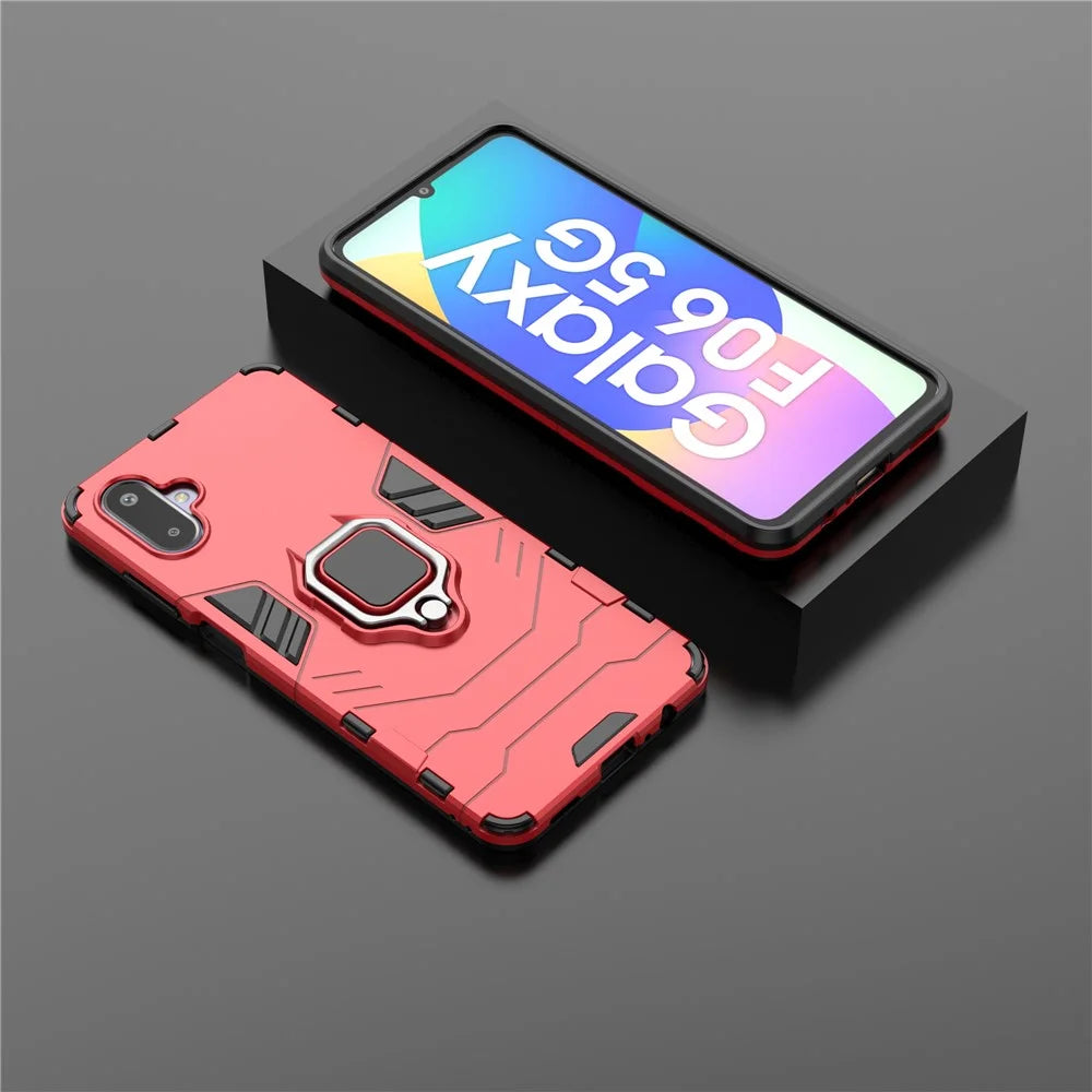 For Samsung Galaxy F06 5G  /  M06 5G Case PC + TPU Protective Phone Cover with Ring Kickstand - Red - 6