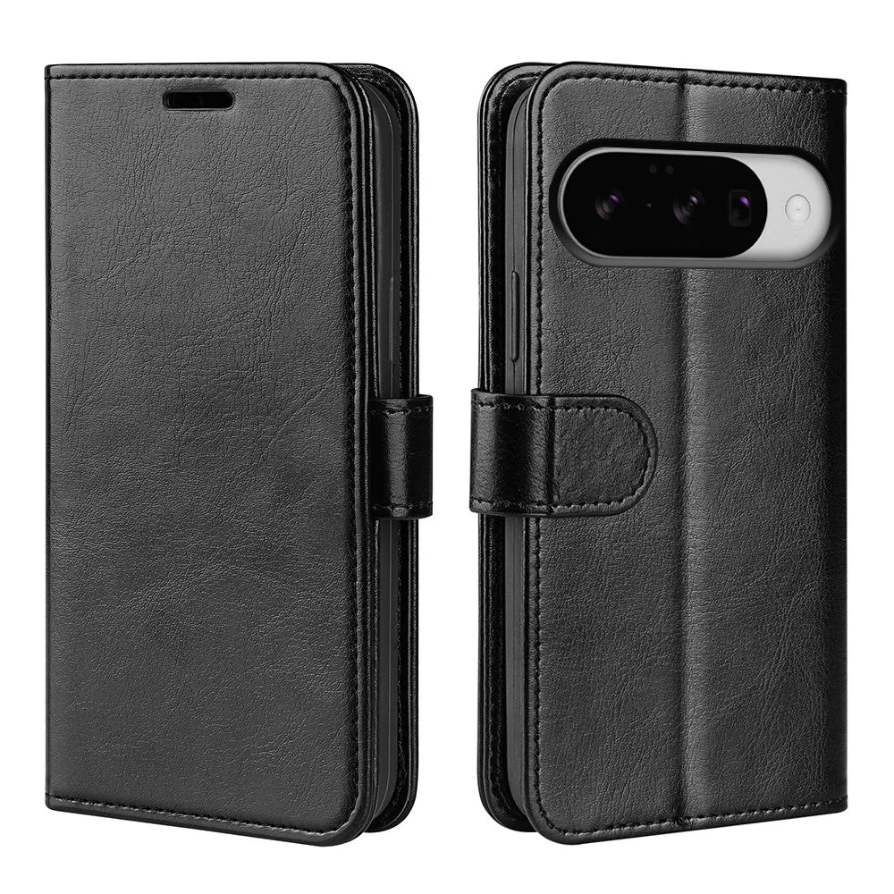 For Google Pixel 10 Case Crazy Horse Texture Stand Leather Phone Cover - Black - 2