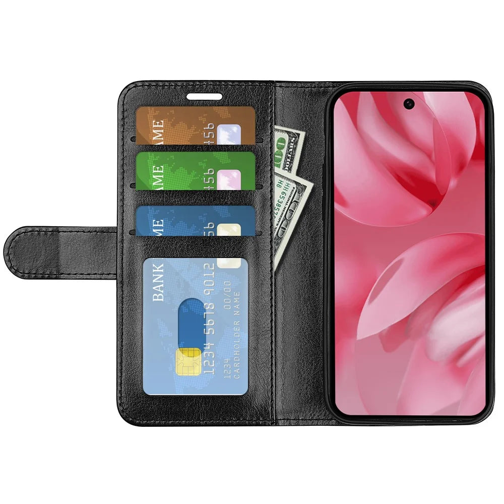 For Google Pixel 10 Case Crazy Horse Texture Stand Leather Phone Cover - Black - 3