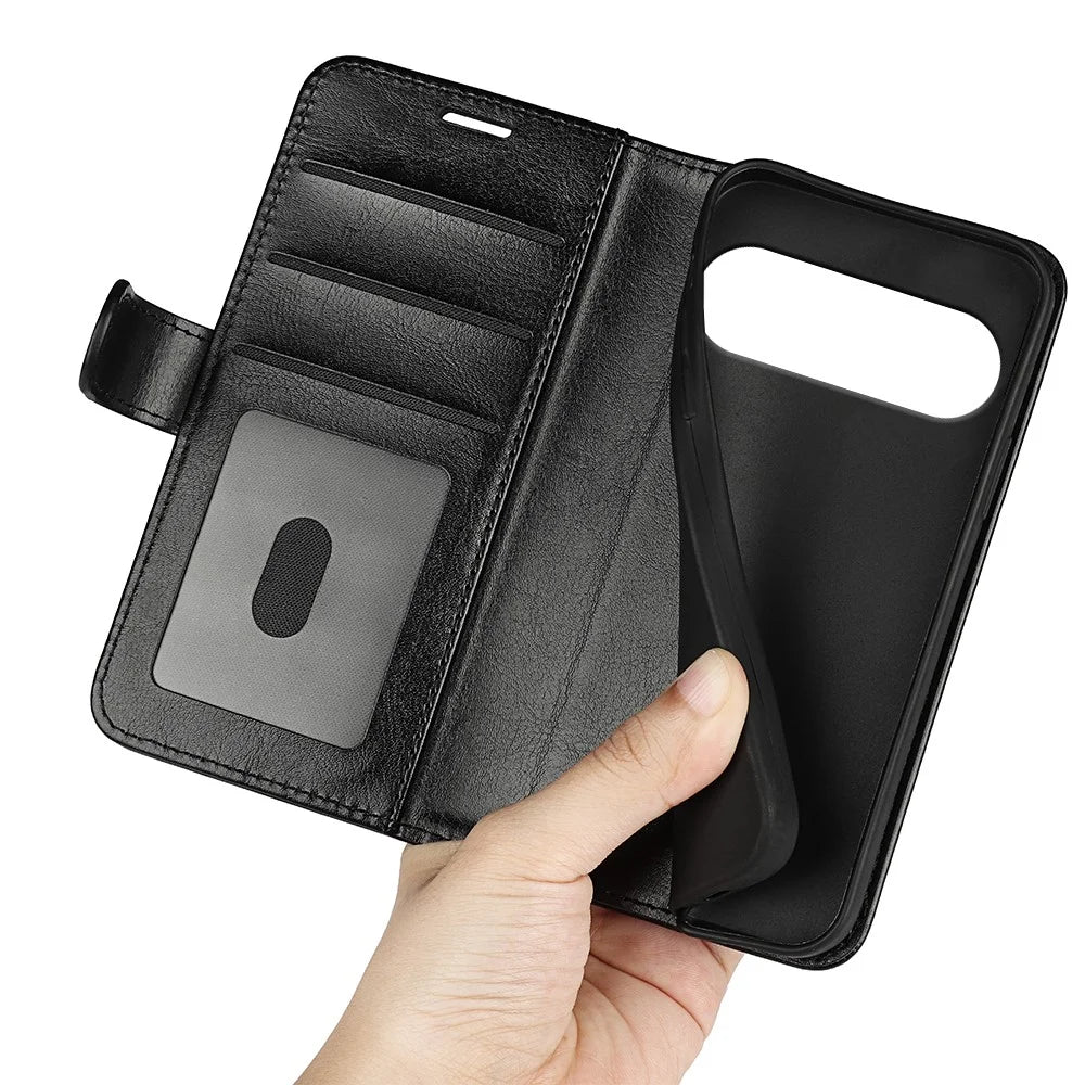 For Google Pixel 10 Case Crazy Horse Texture Stand Leather Phone Cover - Black - 4