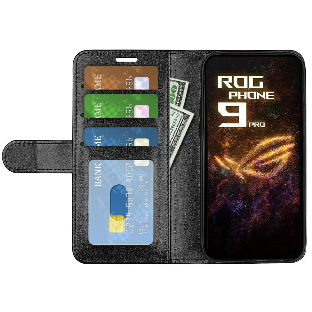 For Asus ROG Phone 9 Pro 5G Case Crazy Horse Texture Stand Leather Phone Cover - Black - 2