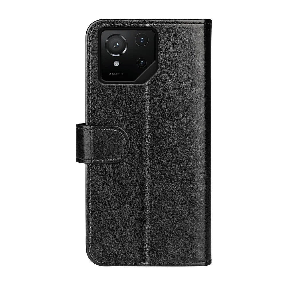 For Asus ROG Phone 9 Pro 5G Case Crazy Horse Texture Stand Leather Phone Cover - Black - 5
