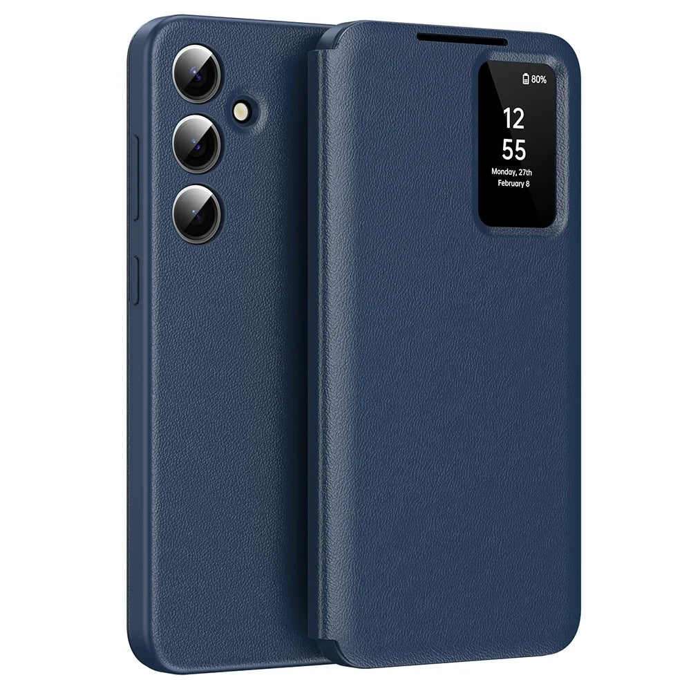 For Samsung Galaxy A55 5G Case with Card Holder Smart View Window Leather Phone Cover - Sapphire - 1