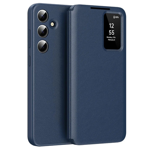 For Samsung Galaxy A55 5G Case with Card Holder Smart View Window Leather Phone Cover - Sapphire - 1