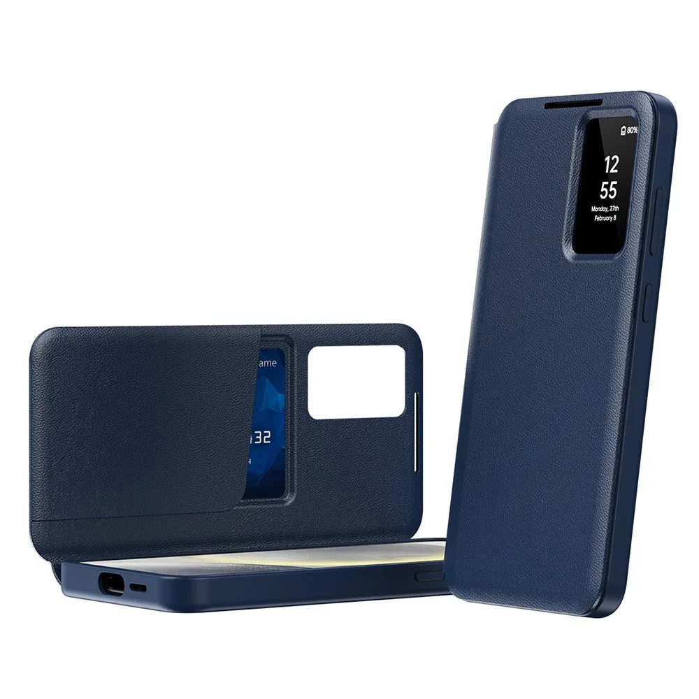 For Samsung Galaxy A55 5G Case with Card Holder Smart View Window Leather Phone Cover - Sapphire - 2