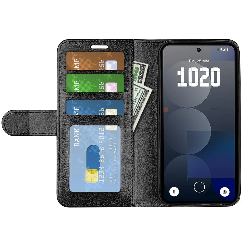 For Nothing Phone (3a) Pro Case Crazy Horse Texture Stand Leather Phone Cover - Black - 2