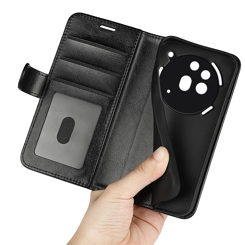 For Nothing Phone (3a) Pro Case Crazy Horse Texture Stand Leather Phone Cover - Black - 3