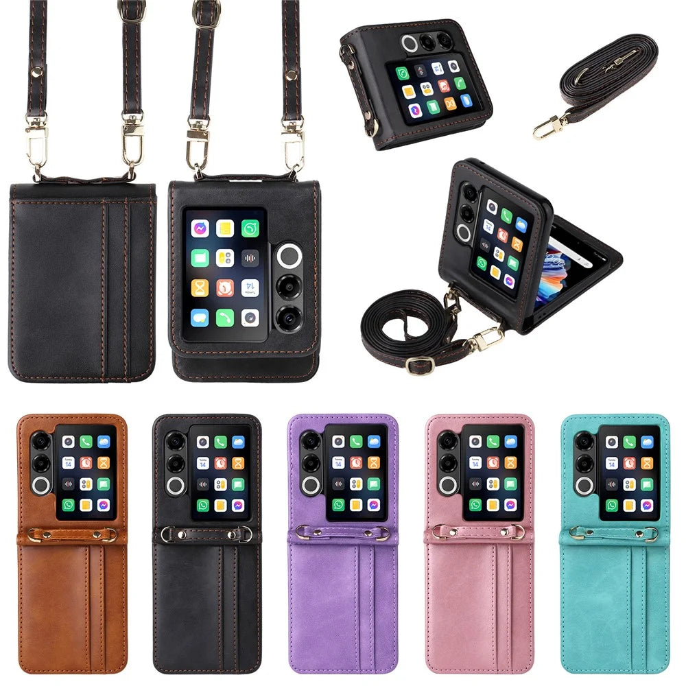 For ZTE nubia Flip2 5G Case Card Slots Leather Phone Cover with Lanyard - Black - 2