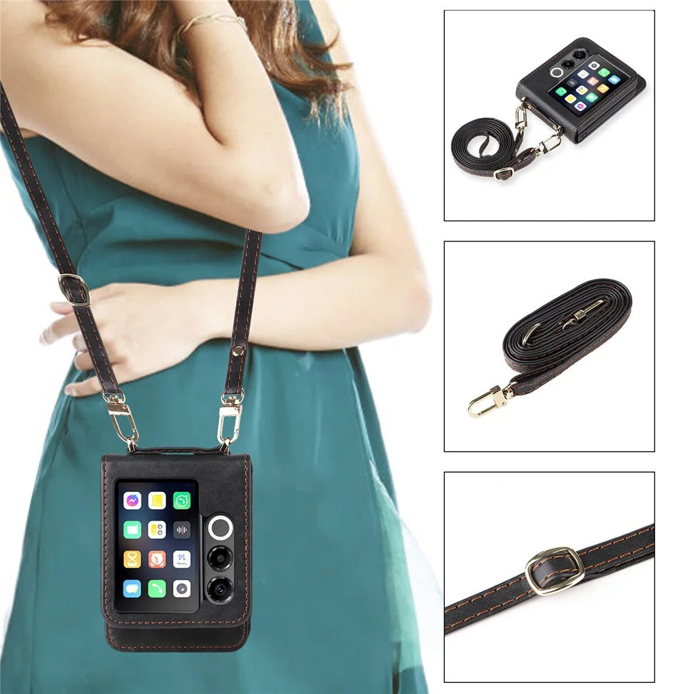 For ZTE nubia Flip2 5G Case Card Slots Leather Phone Cover with Lanyard - Black - 3