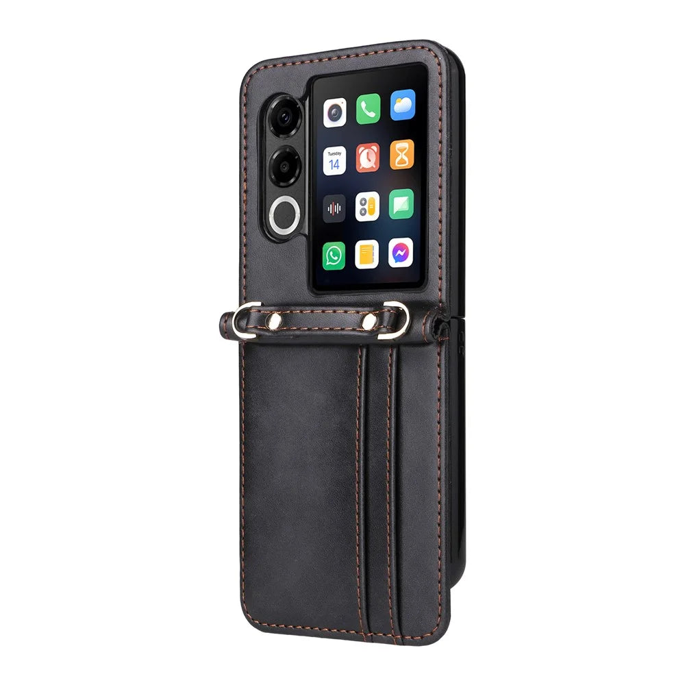 For ZTE nubia Flip2 5G Case Card Slots Leather Phone Cover with Lanyard - Black - 4