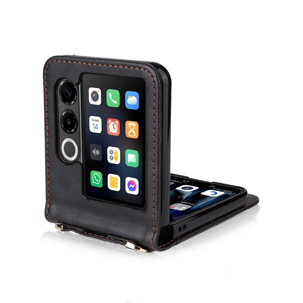 For ZTE nubia Flip2 5G Case Card Slots Leather Phone Cover with Lanyard - Black - 5
