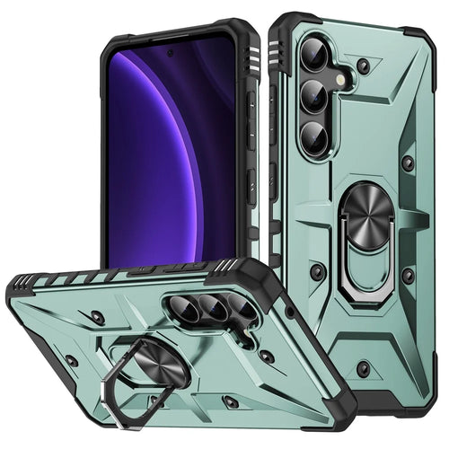 For Samsung Galaxy A36 5G / A56 5G Case PC + TPU Anti-Drop Phone Cover with Ring Kickstand - Dark Green - 1