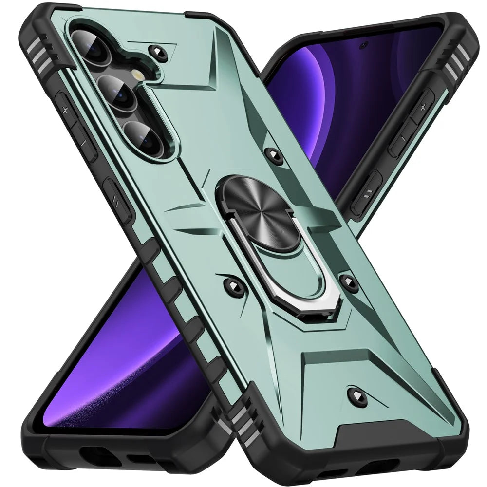 For Samsung Galaxy A36 5G / A56 5G Case PC + TPU Anti-Drop Phone Cover with Ring Kickstand - Dark Green - 2
