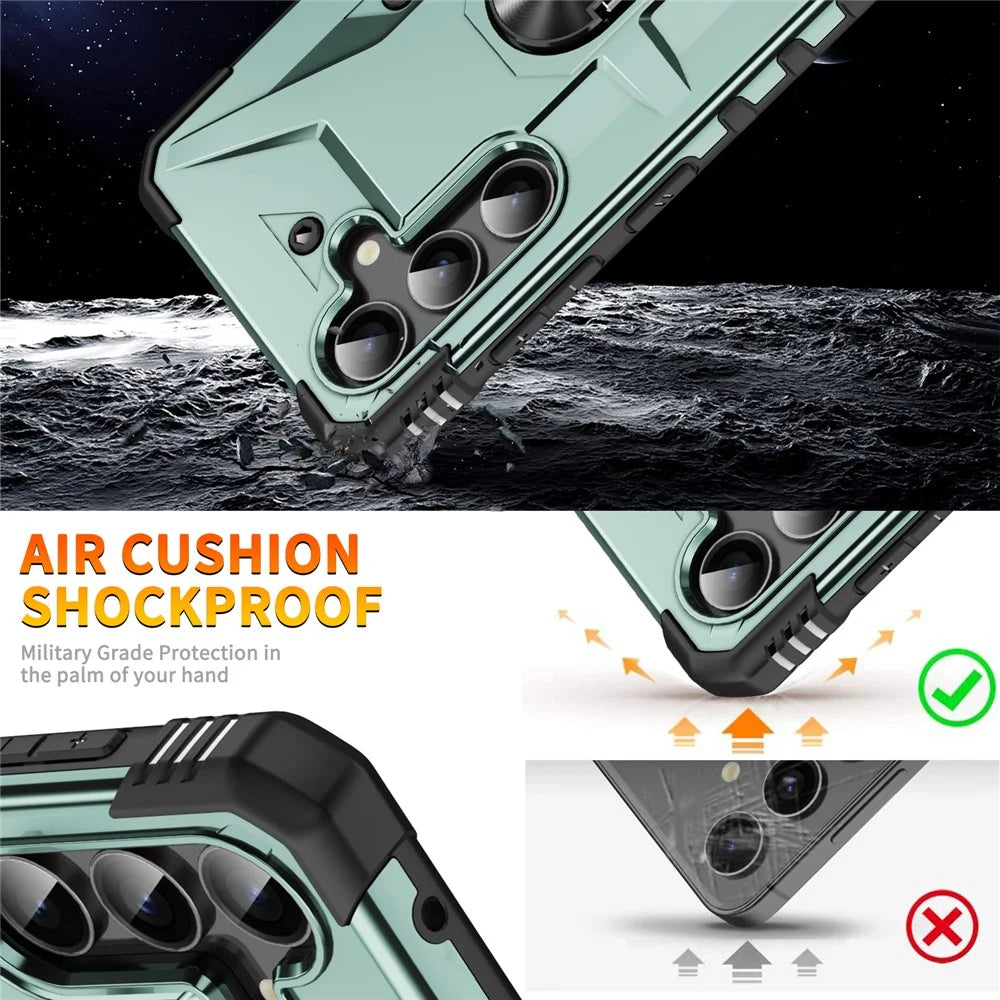 For Samsung Galaxy A36 5G / A56 5G Case PC + TPU Anti-Drop Phone Cover with Ring Kickstand - Dark Green - 3