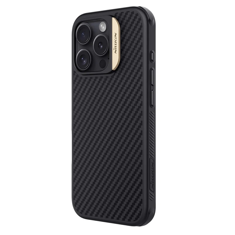 NILLKIN For iPhone 16 Pro Magnetic Case Carbon Fiber Texture TPU + PC Shockproof Phone Cover - Gold - 2