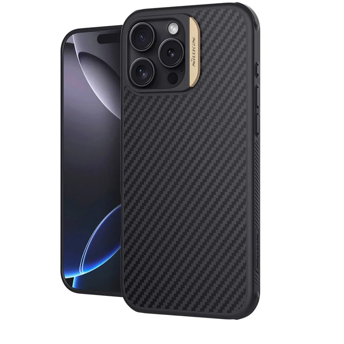 NILLKIN For iPhone 16 Pro Magnetic Case Carbon Fiber Texture TPU + PC Shockproof Phone Cover - Gold - 4