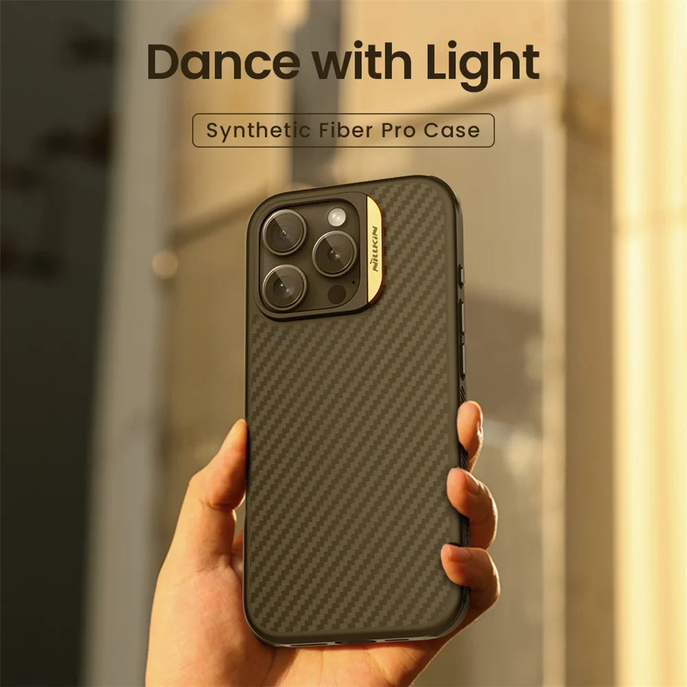 NILLKIN For iPhone 16 Pro Magnetic Case Carbon Fiber Texture TPU + PC Shockproof Phone Cover - Gold - 5