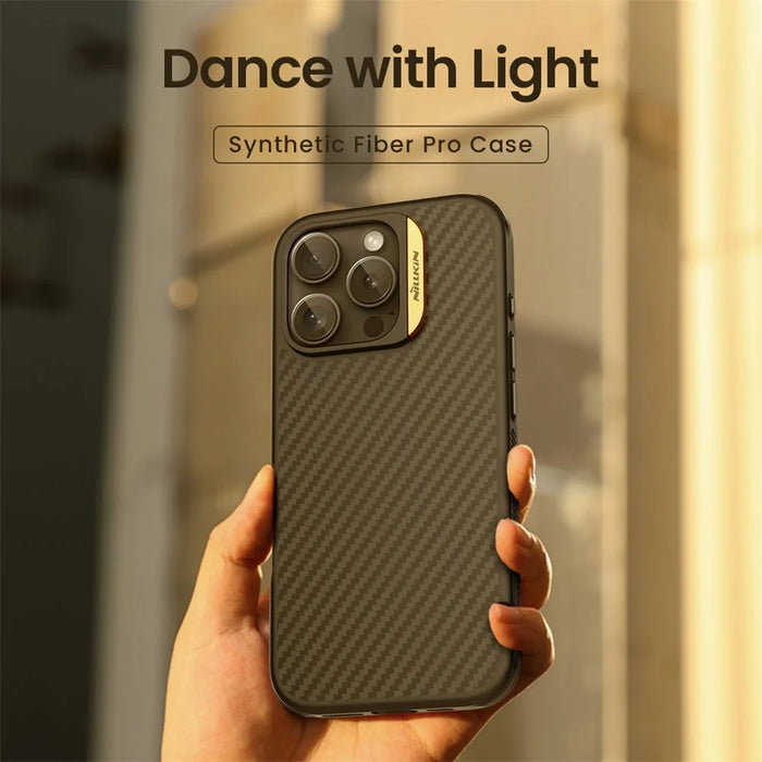 NILLKIN For iPhone 16 Pro Magnetic Case Carbon Fiber Texture TPU + PC Shockproof Phone Cover - Gold - 5