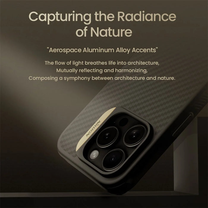 NILLKIN For iPhone 16 Pro Magnetic Case Carbon Fiber Texture TPU + PC Shockproof Phone Cover - Gold - 7