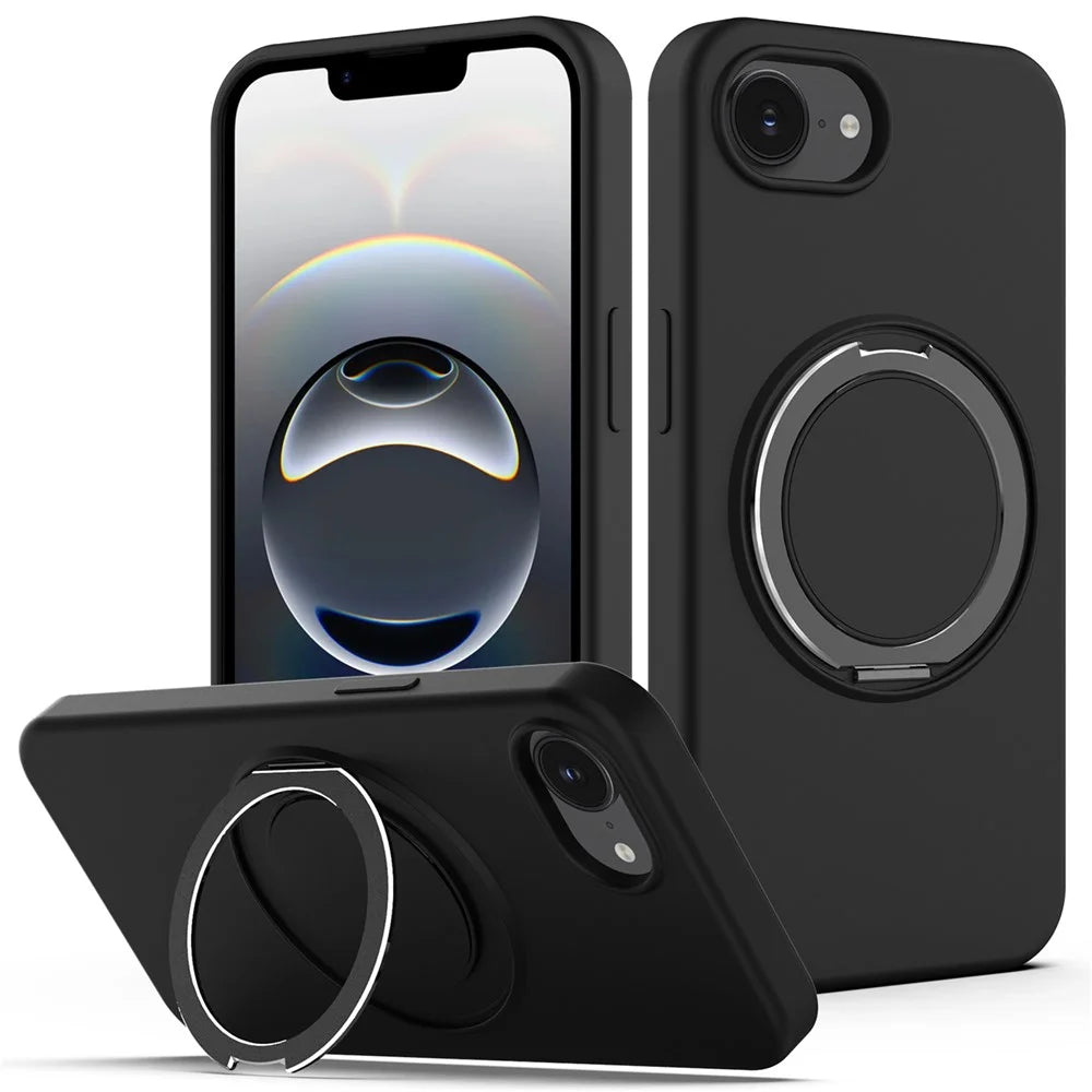 For iPhone 17e / 16e Case Compatible with MagSafe Kickstand PC + Silicone Phone Cover - Black - 1