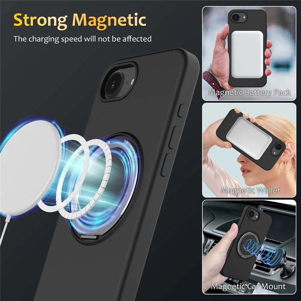 For iPhone 17e / 16e Case Compatible with MagSafe Kickstand PC + Silicone Phone Cover - Black - 4