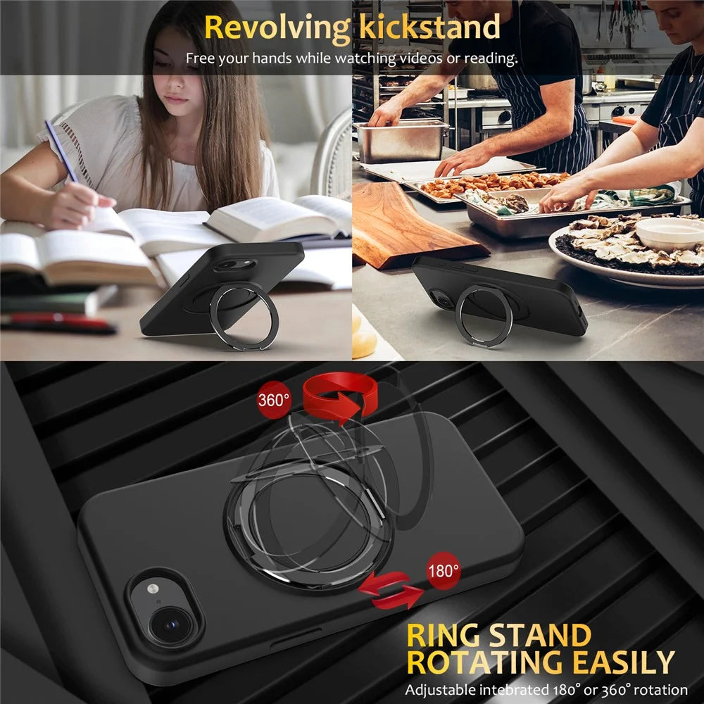 For iPhone 17e / 16e Case Compatible with MagSafe Kickstand PC + Silicone Phone Cover - Black - 6