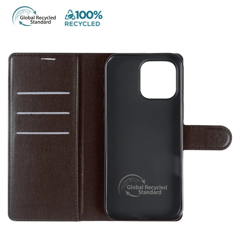 For iPhone 14 Pro Stand Case Biobased Eco-Friendly RPET RPVB Slim Phone Cover with Wallet - Wine Red - 2