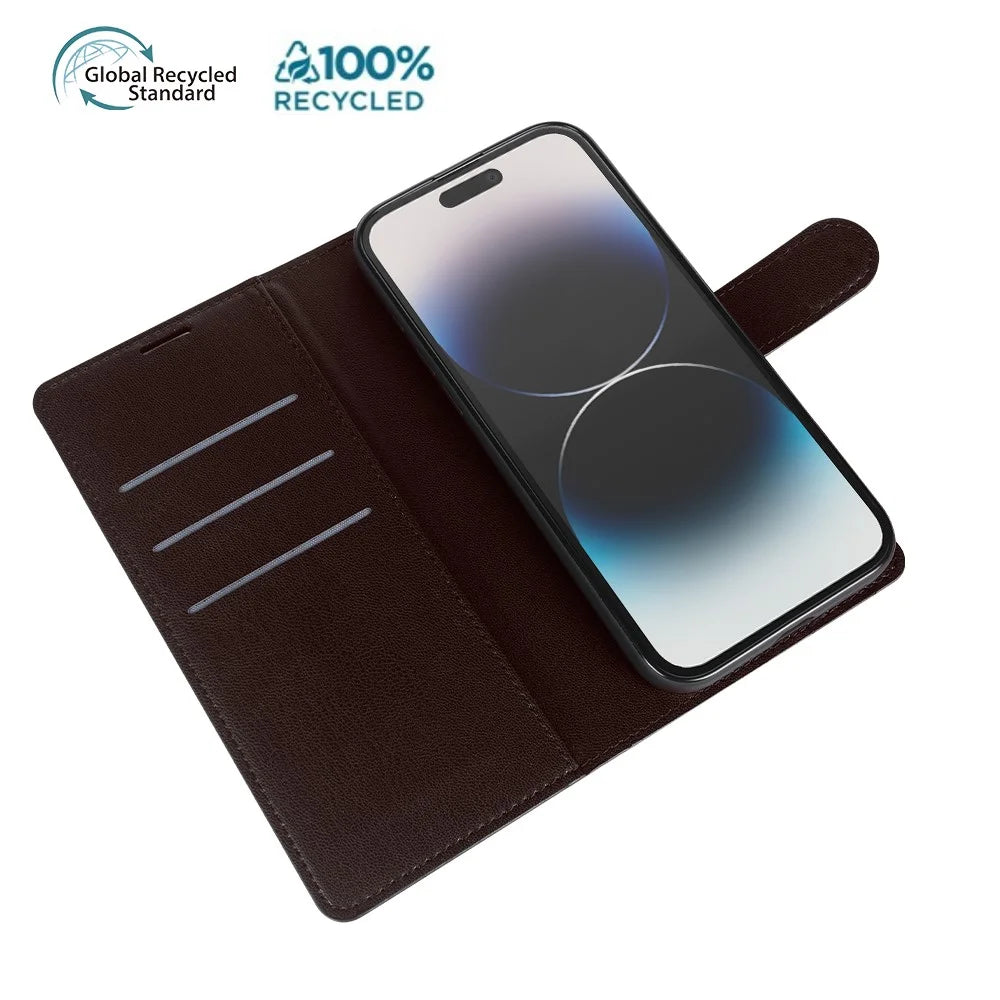 For iPhone 14 Pro Stand Case Biobased Eco-Friendly RPET RPVB Slim Phone Cover with Wallet - Wine Red - 6