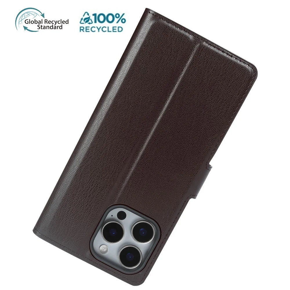 For iPhone 14 Pro Stand Case Biobased Eco-Friendly RPET RPVB Slim Phone Cover with Wallet - Wine Red - 7