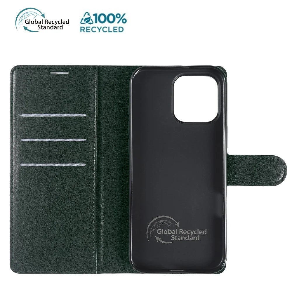 For iPhone 14 Pro Max Stand Case Biobased Eco-Friendly RPET RPVB Slim Phone Cover with Wallet - Blackish Green - 2
