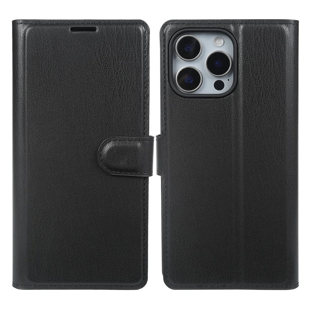 For iPhone 16 Pro Stand Case Biobased Eco-Friendly RPET RPVB Slim Phone Cover with Wallet - Black - 1