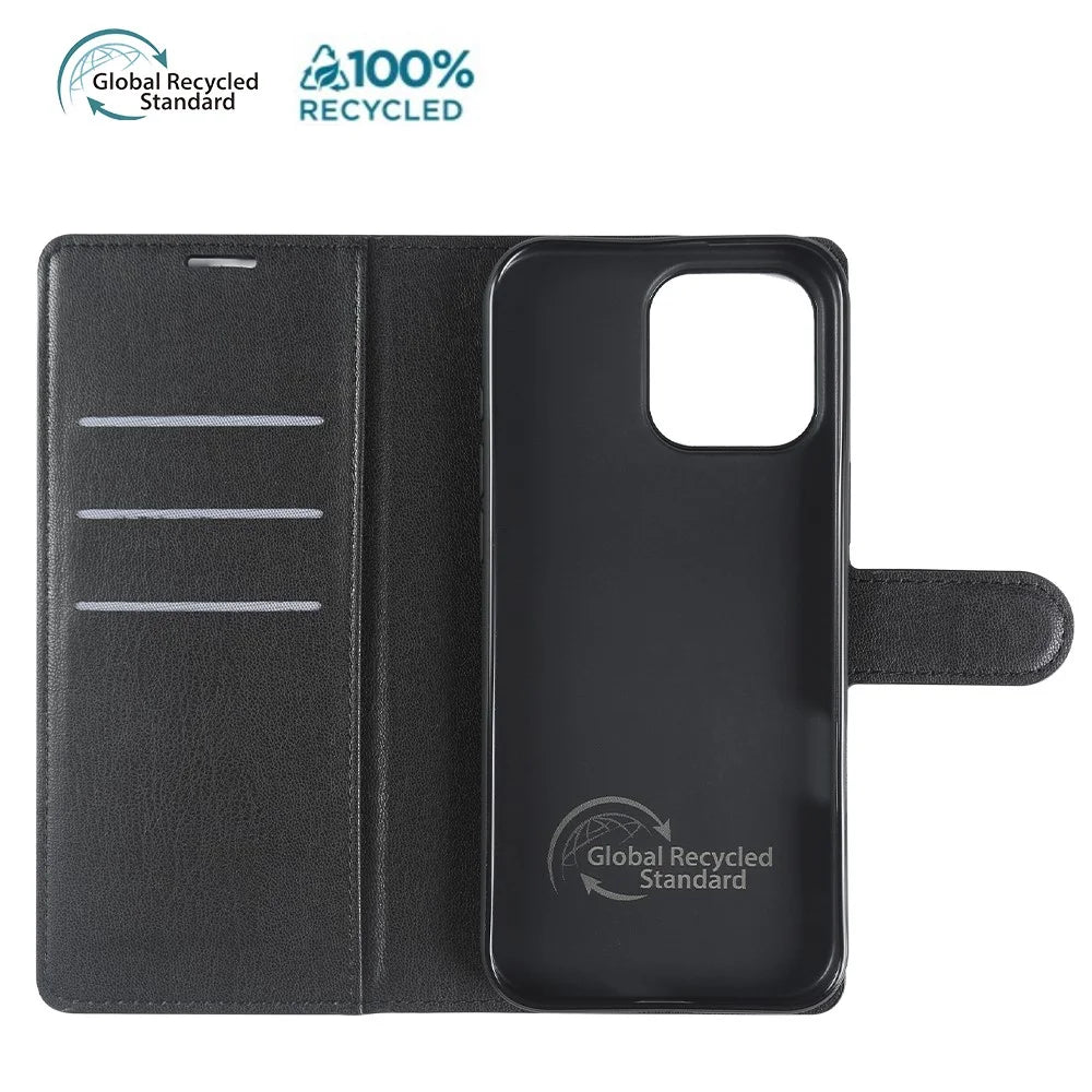 For iPhone 16 Pro Max Stand Case Biobased Eco-Friendly RPET RPVB Slim Phone Cover with Wallet - Black - 2