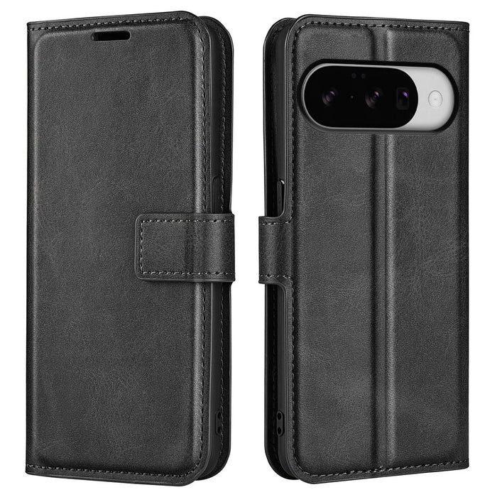 For Google Pixel 10 Stand Case Anti-Scratch Calf Texture Leather Phone Cover - Black - 1