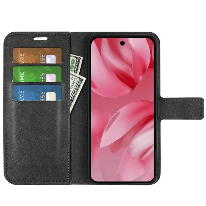 For Google Pixel 10 Stand Case Anti-Scratch Calf Texture Leather Phone Cover - Black - 2
