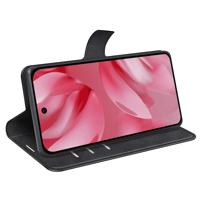 For Google Pixel 10 Stand Case Anti-Scratch Calf Texture Leather Phone Cover - Black - 3