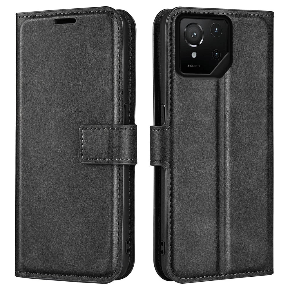 For Asus ROG Phone 9 Pro 5G Stand Case Anti-Scratch Calf Texture Leather Phone Cover - Black - 1