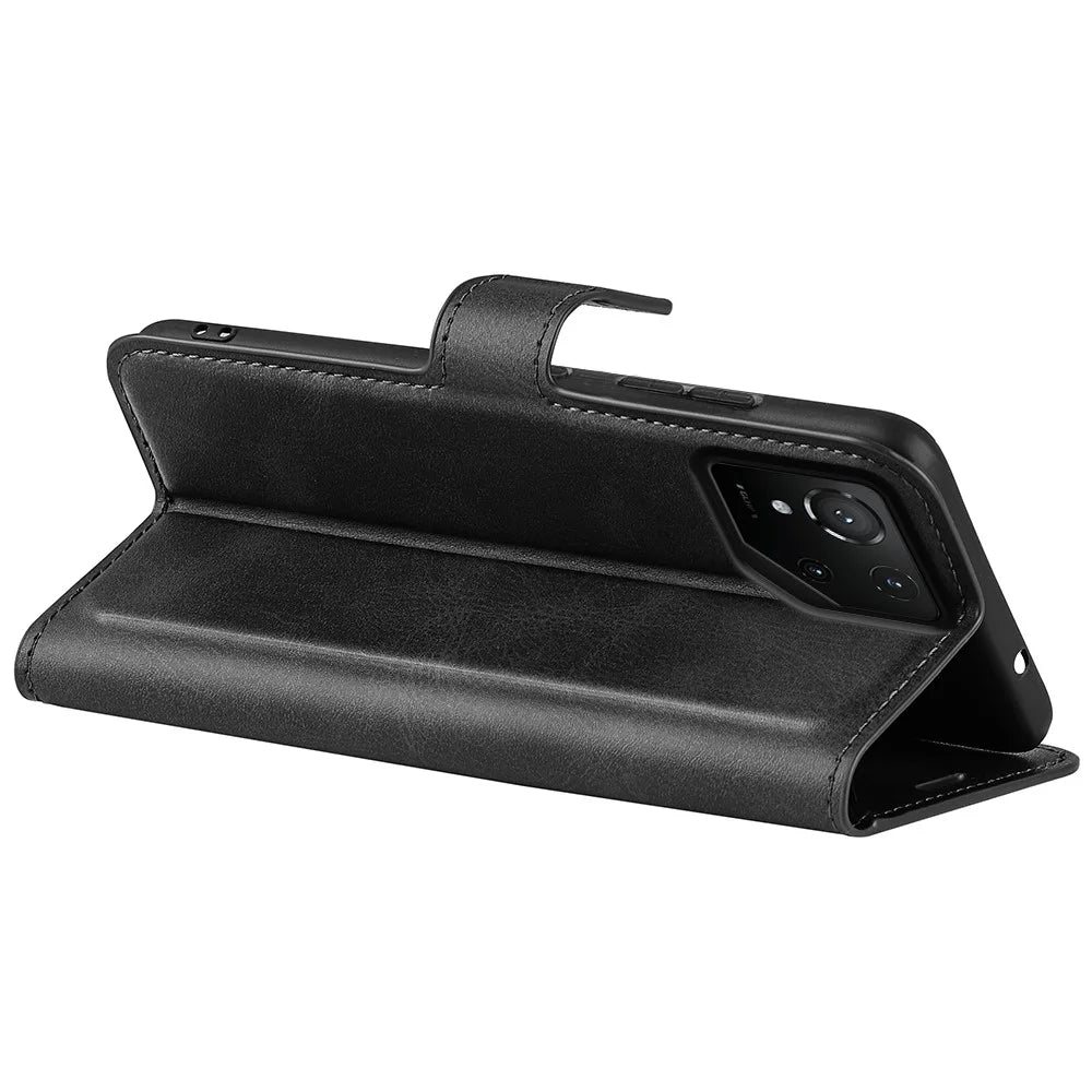 For Asus ROG Phone 9 Pro 5G Stand Case Anti-Scratch Calf Texture Leather Phone Cover - Black - 4