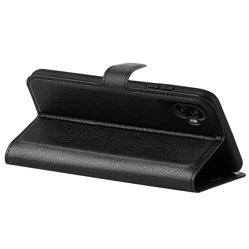 For Samsung Galaxy XCover7 Pro Case Litchi Texture Shockproof Leather Wallet Phone Cover - Black - 4