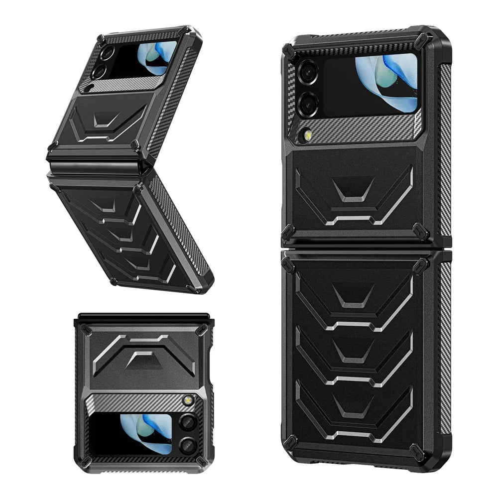 For Samsung Galaxy Z Flip4 5G SM-F721B Rugged Series TPU + PC Folding Phone Case Shockproof Protective Cover - Black - 1