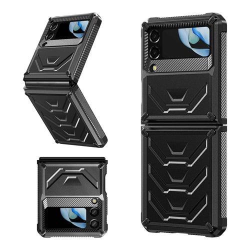 For Samsung Galaxy Z Flip4 5G SM-F721B Rugged Series TPU + PC Folding Phone Case Shockproof Protective Cover - Black - 1