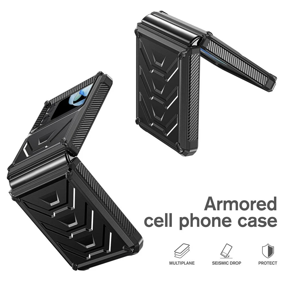 For Samsung Galaxy Z Flip4 5G SM-F721B Rugged Series TPU + PC Folding Phone Case Shockproof Protective Cover - Black - 2