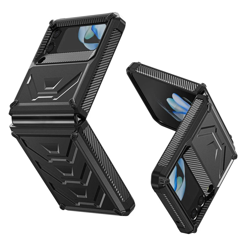 For Samsung Galaxy Z Flip4 5G SM-F721B Rugged Series TPU + PC Folding Phone Case Shockproof Protective Cover - Black - 3