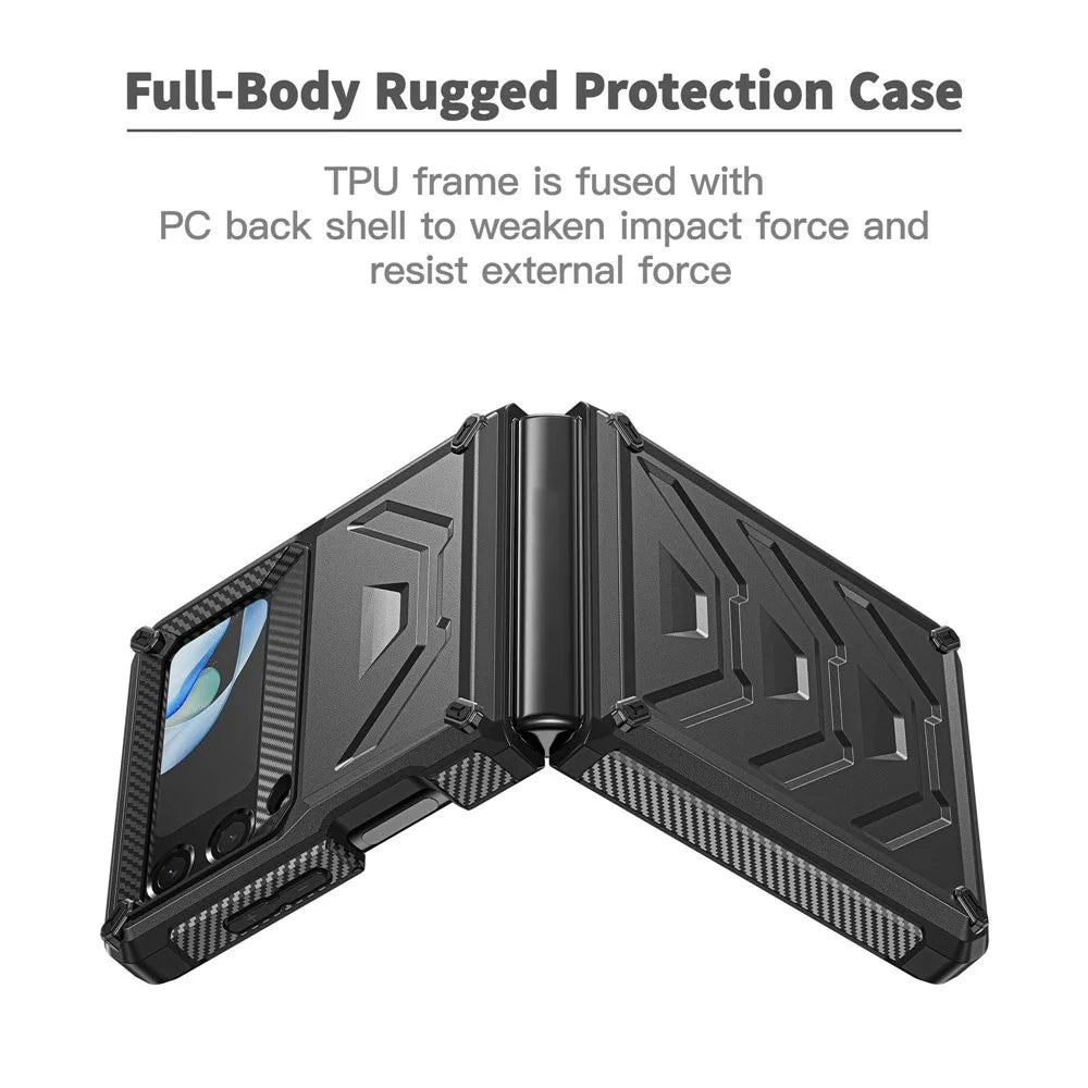 For Samsung Galaxy Z Flip4 5G SM-F721B Rugged Series TPU + PC Folding Phone Case Shockproof Protective Cover - Black - 4