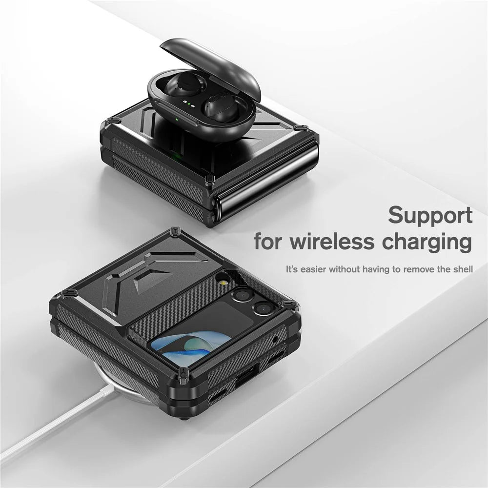 For Samsung Galaxy Z Flip4 5G SM-F721B Rugged Series TPU + PC Folding Phone Case Shockproof Protective Cover - Black - 5