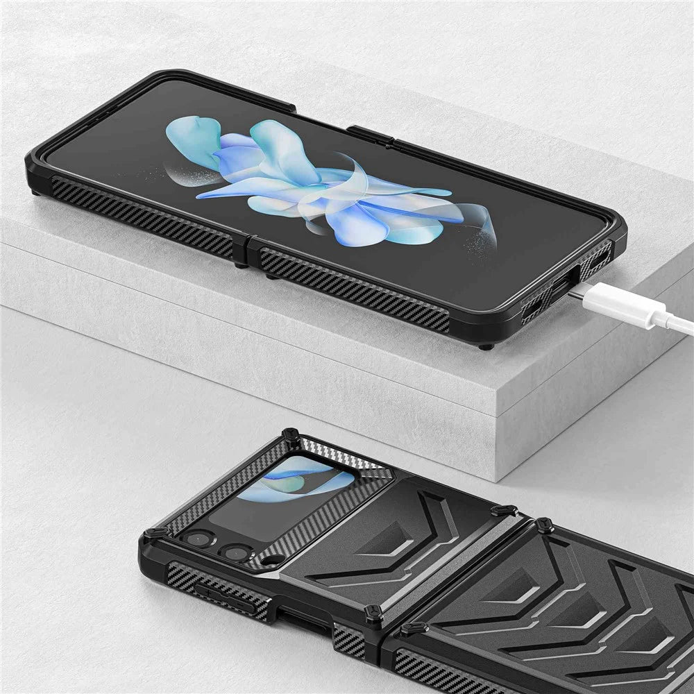 For Samsung Galaxy Z Flip4 5G SM-F721B Rugged Series TPU + PC Folding Phone Case Shockproof Protective Cover - Black - 6