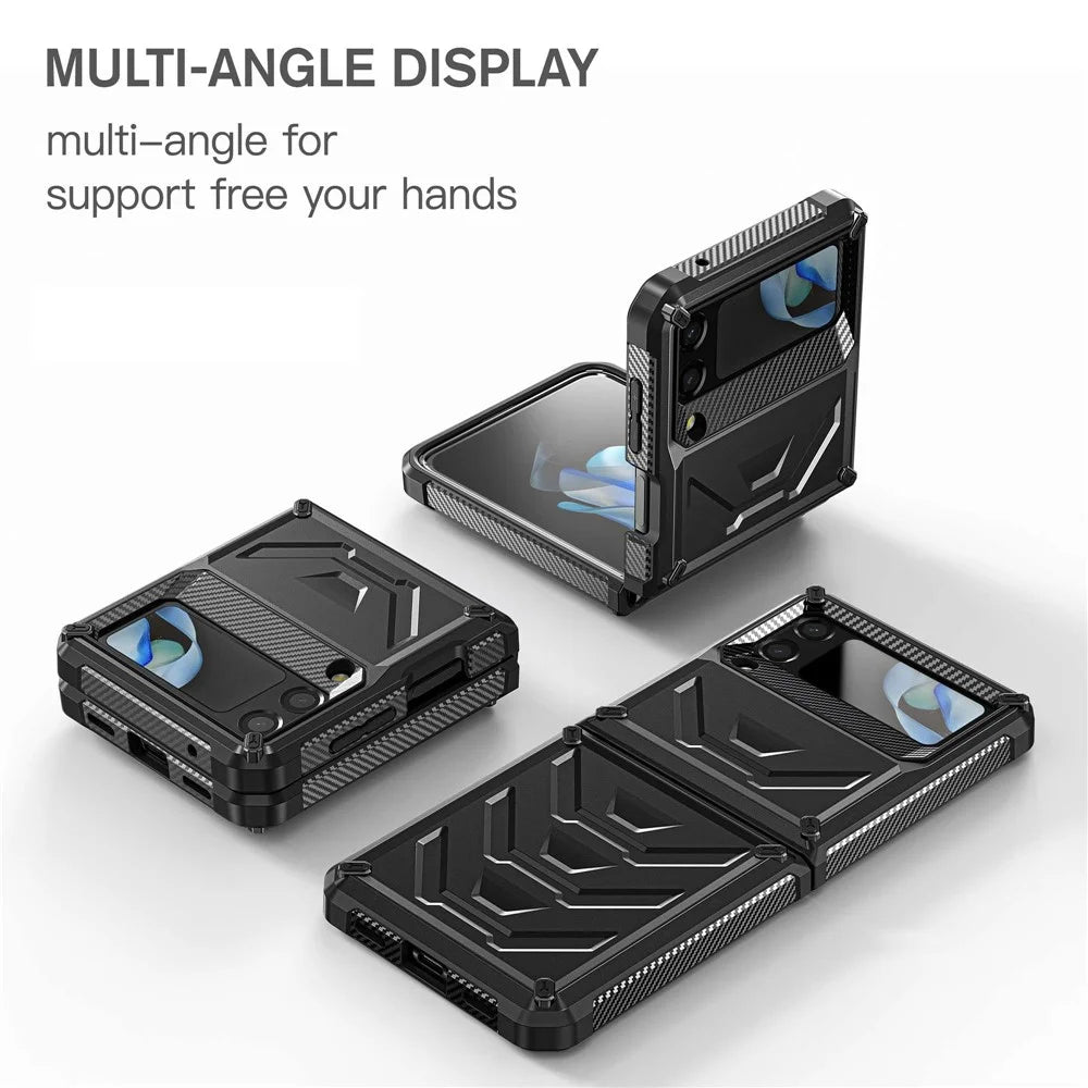 For Samsung Galaxy Z Flip4 5G SM-F721B Rugged Series TPU + PC Folding Phone Case Shockproof Protective Cover - Black - 7