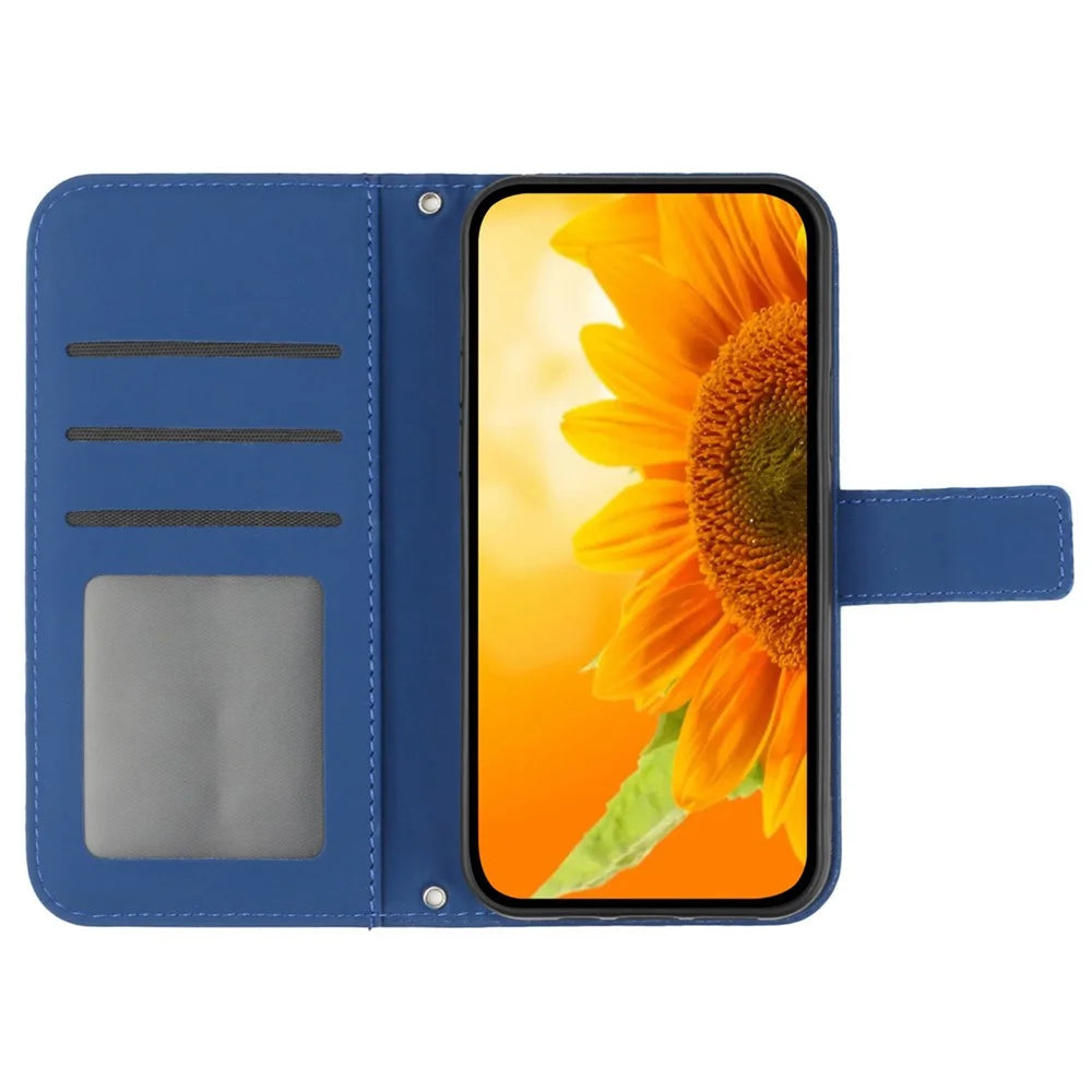 For TECNO Camon 40 Pro 5G Case Sunflower Imprint Leather Wallet Phone Cover with Wrist Strap - Sapphire - 2