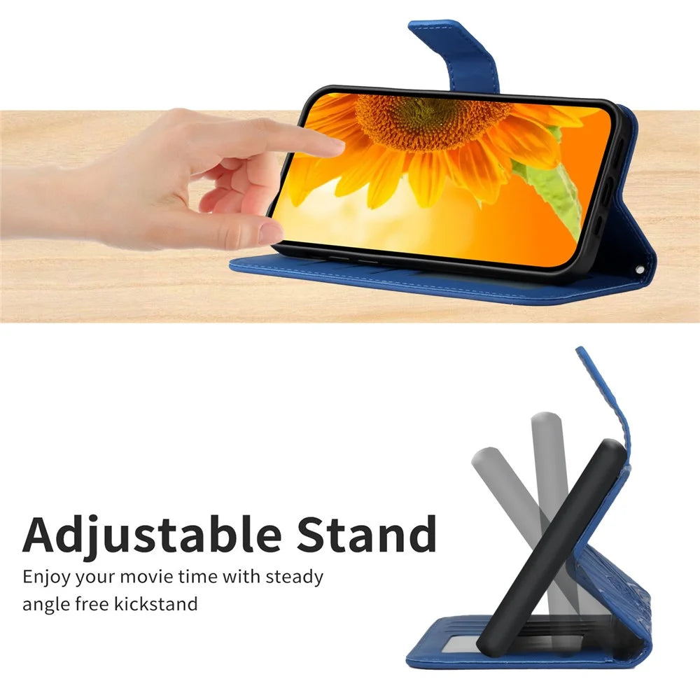 For TECNO Camon 40 Pro 5G Case Sunflower Imprint Leather Wallet Phone Cover with Wrist Strap - Sapphire - 6